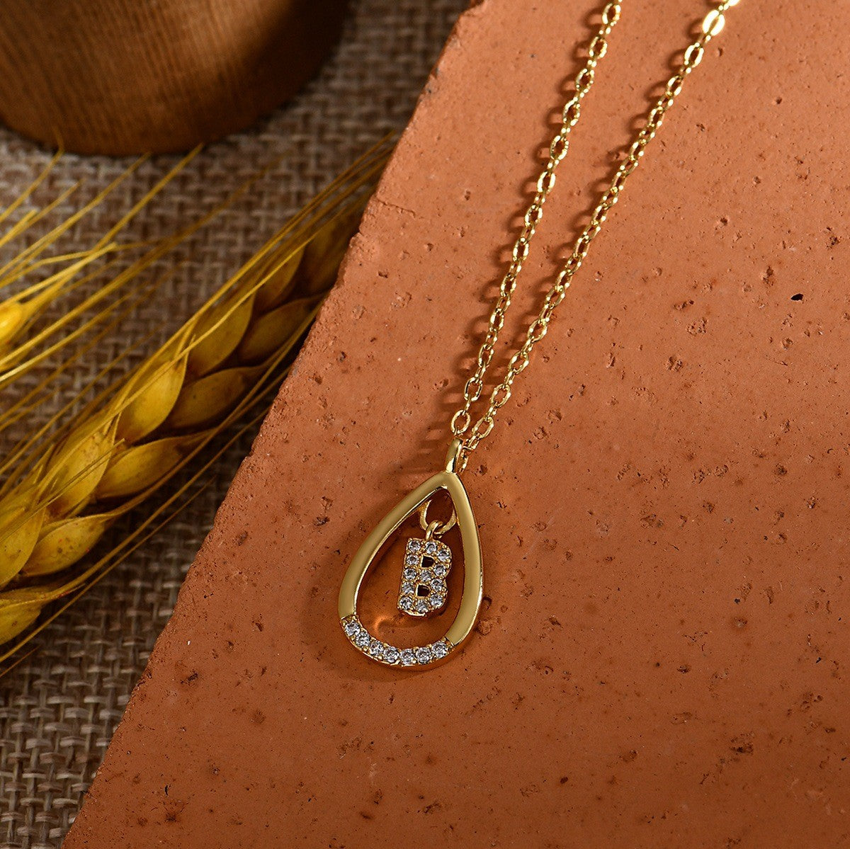 Dainty Paved Teardrop Initial Necklace