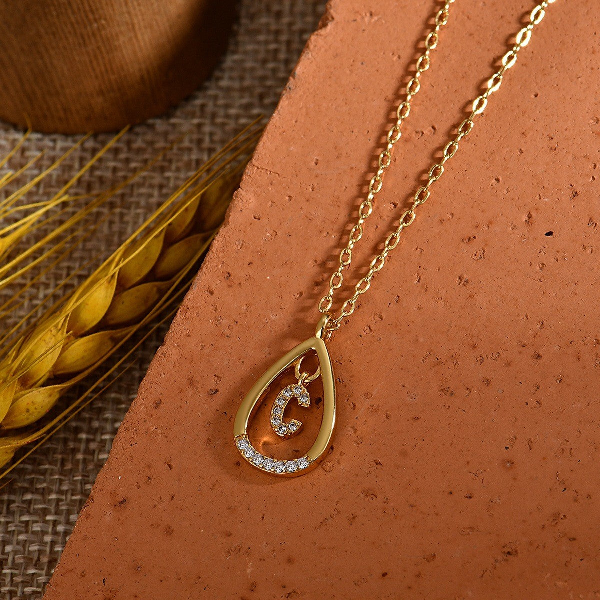 Dainty Paved Teardrop Initial Necklace