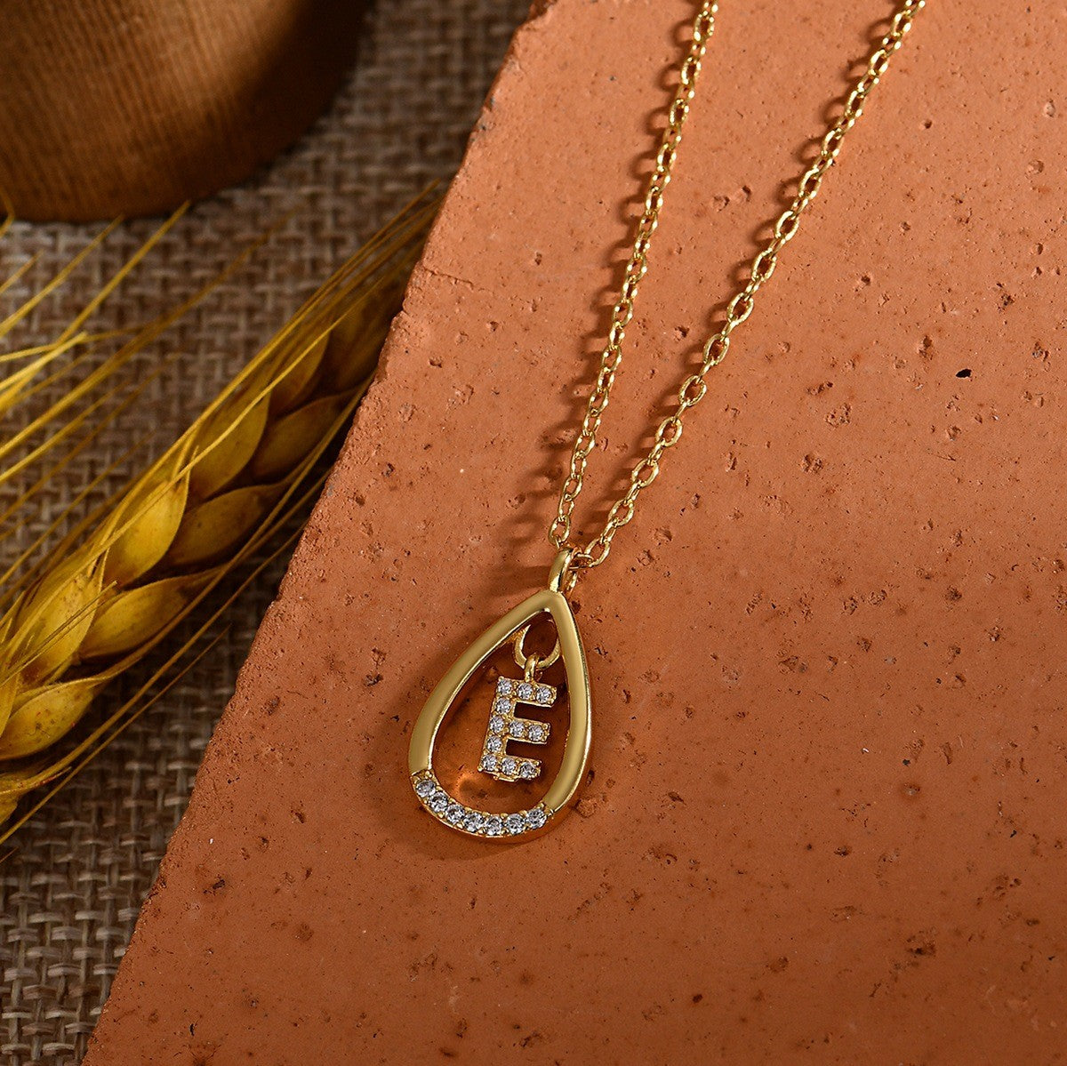 Dainty Paved Teardrop Initial Necklace