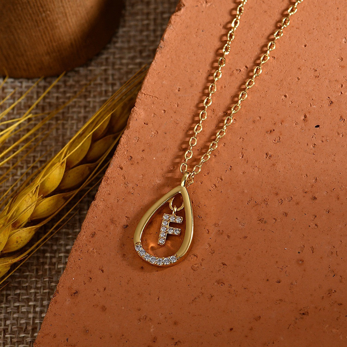 Dainty Paved Teardrop Initial Necklace