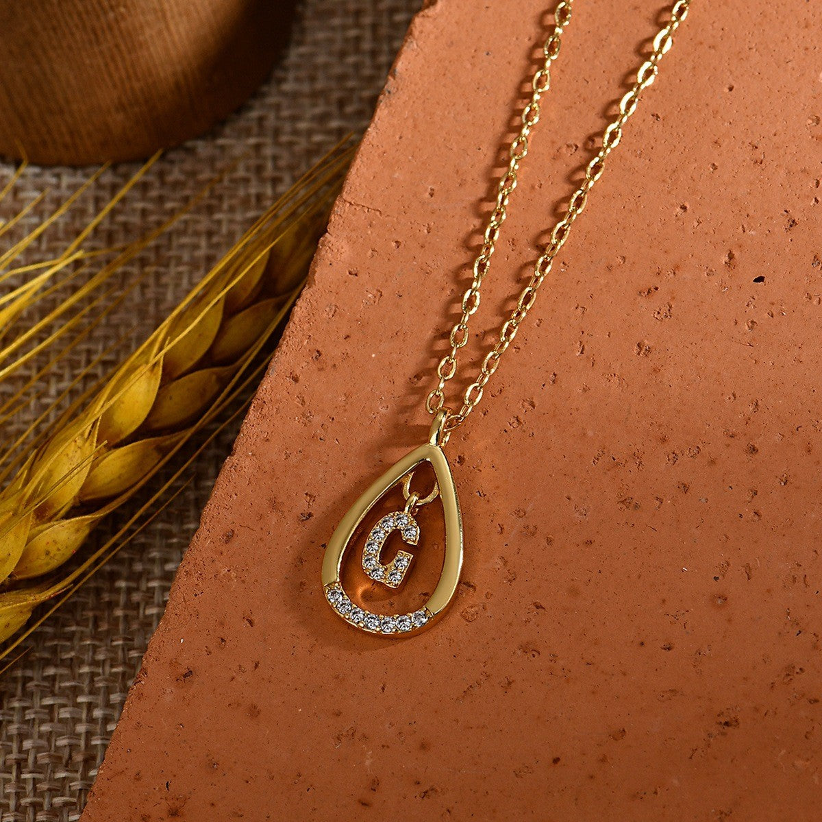 Dainty Paved Teardrop Initial Necklace