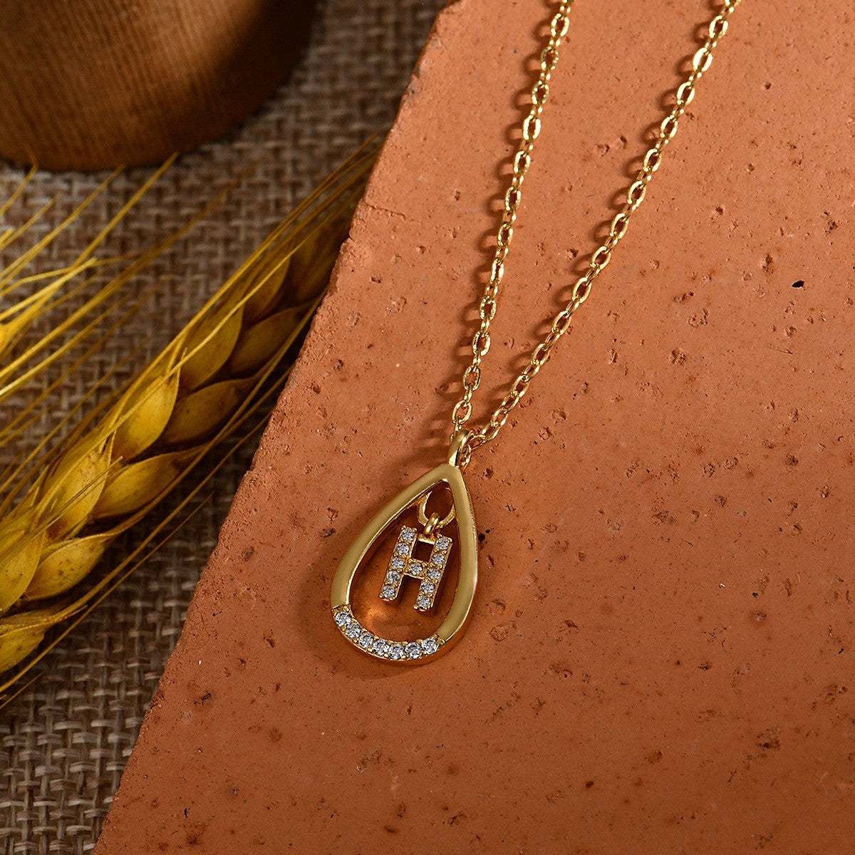 Dainty Paved Teardrop Initial Necklace