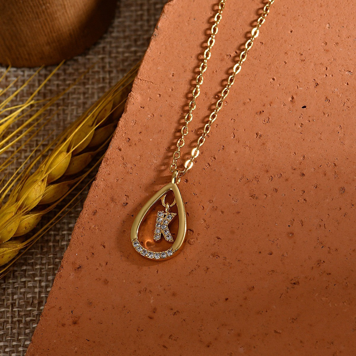 Dainty Paved Teardrop Initial Necklace