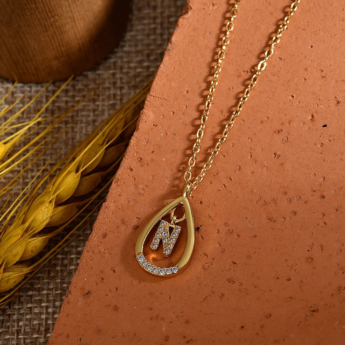 Dainty Paved Teardrop Initial Necklace