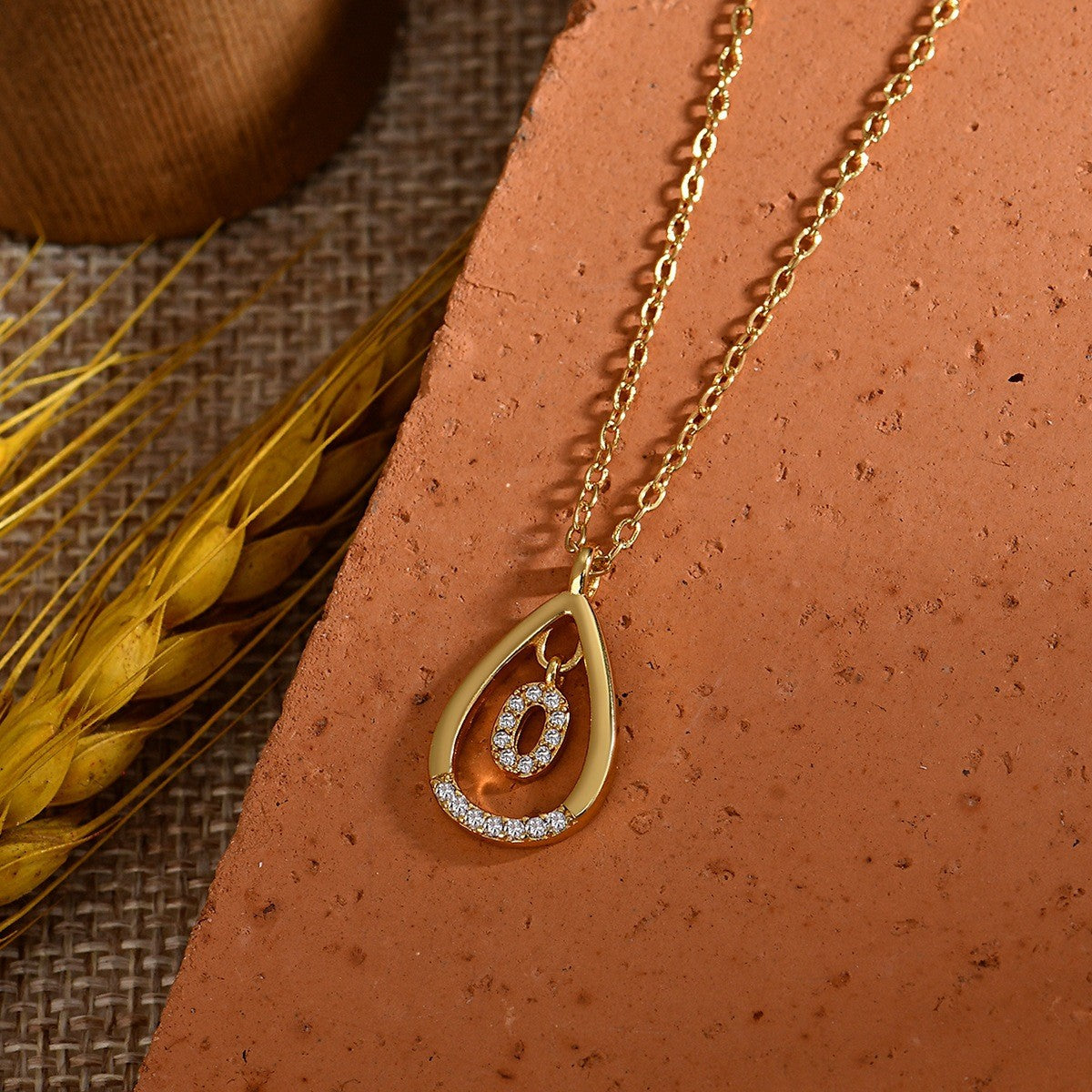 Dainty Paved Teardrop Initial Necklace