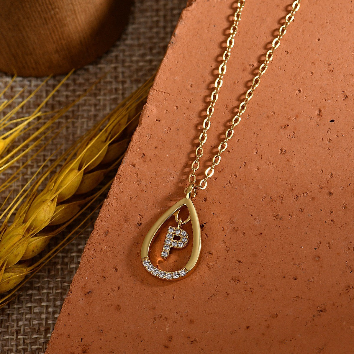 Dainty Paved Teardrop Initial Necklace