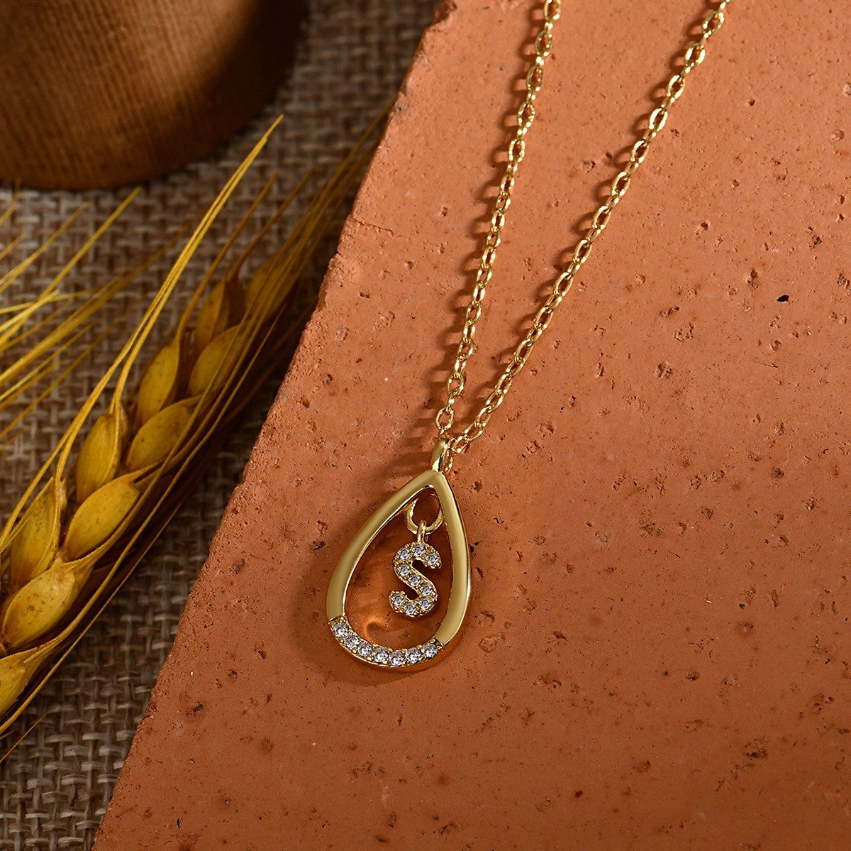Dainty Paved Teardrop Initial Necklace