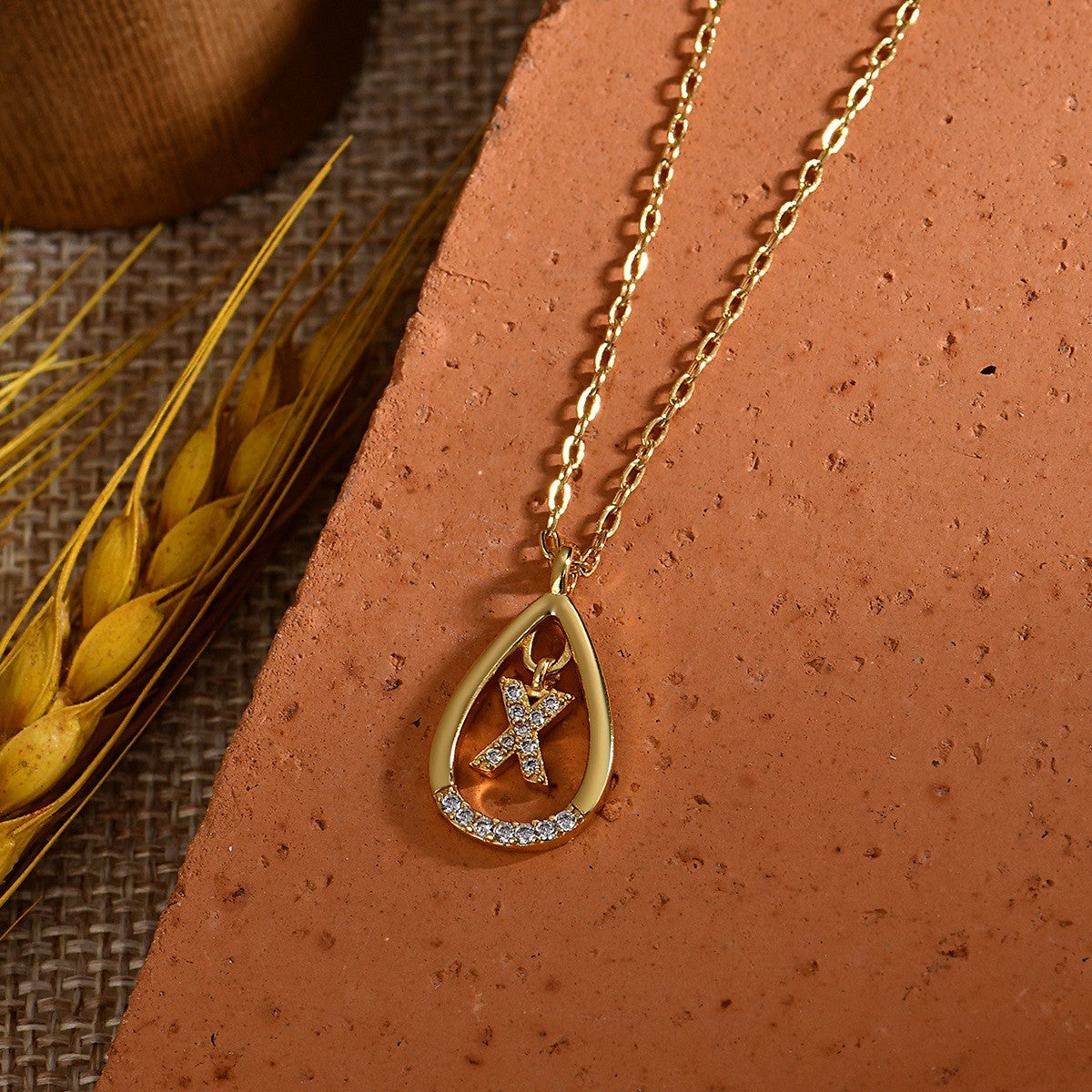 Dainty Paved Teardrop Initial Necklace