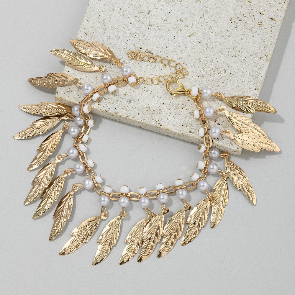 Boho Pearl Leaf Anklet