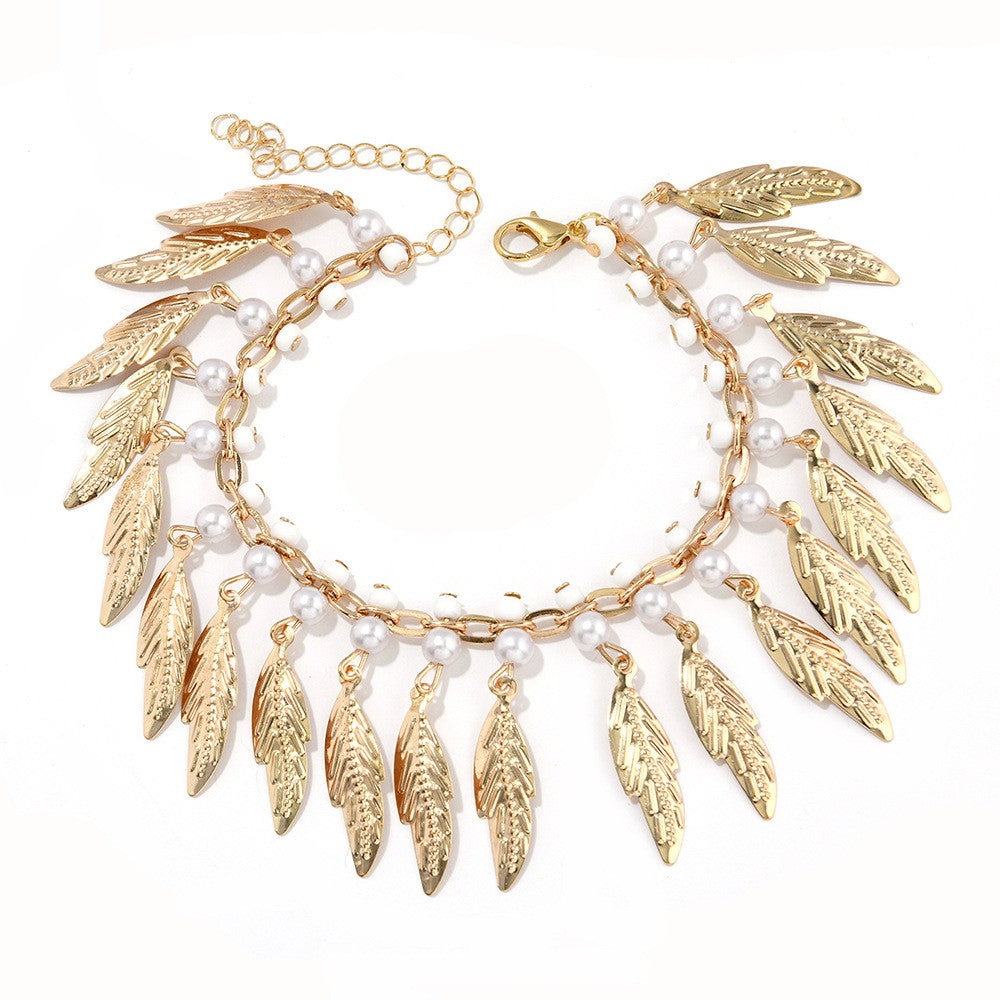 Boho Pearl Leaf Anklet