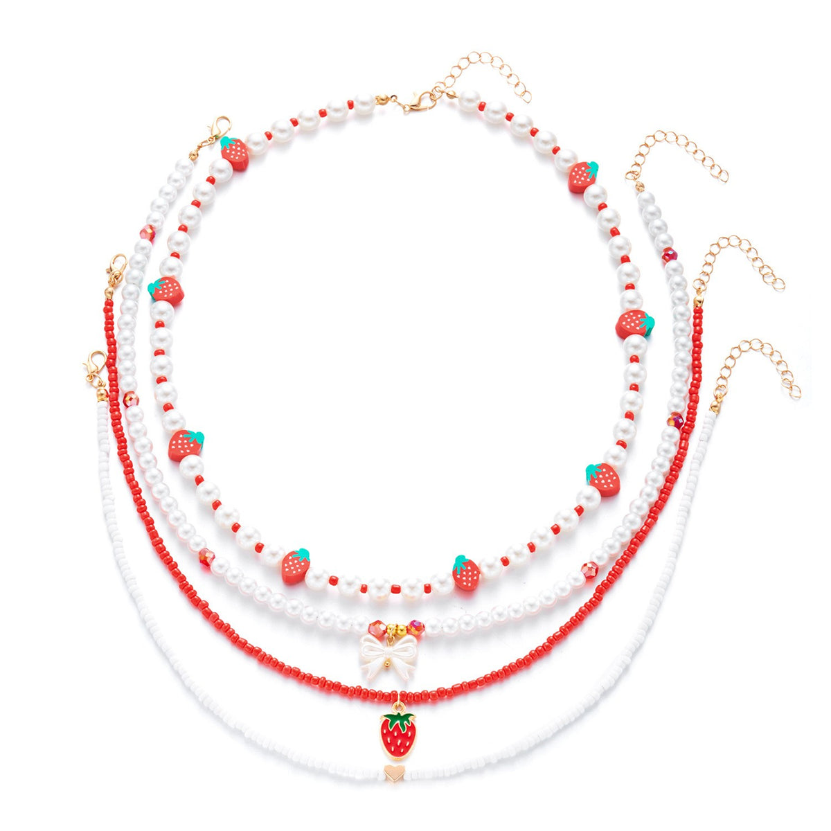 Sweet Strawberry Faux Pearl Layered Necklace