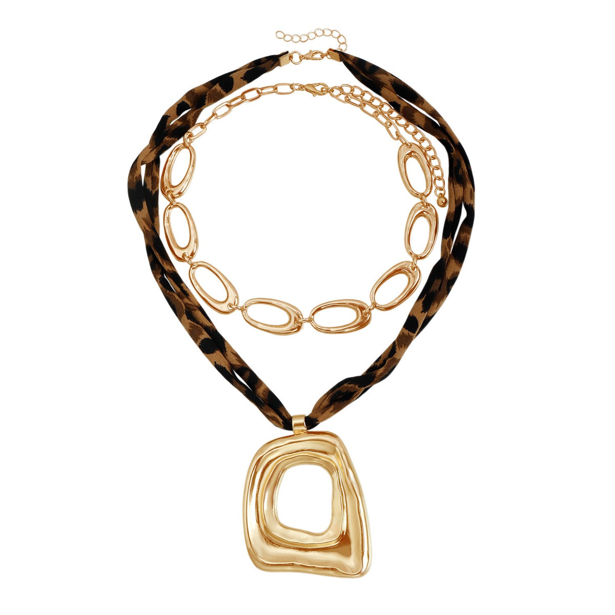 Classy Leopard Print Geometric Pendant Necklace