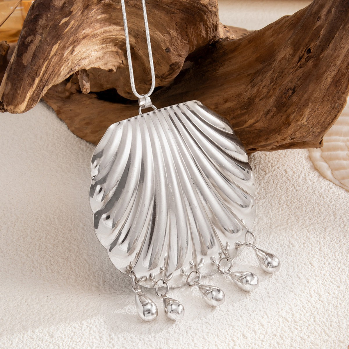 Classy Scalloped Shell Dangle Necklace