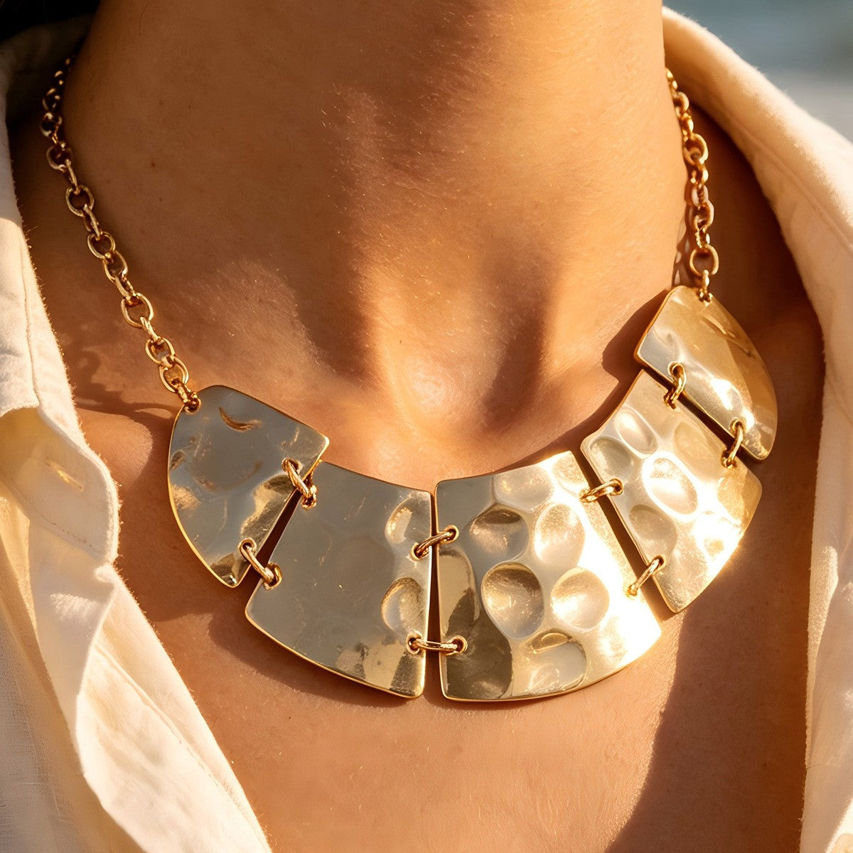 Statement Hammered Geometric Collar Necklace