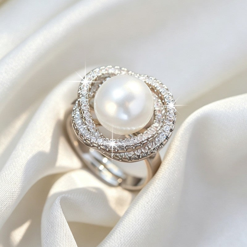 Classy Double Loop Faux Pearl Ring