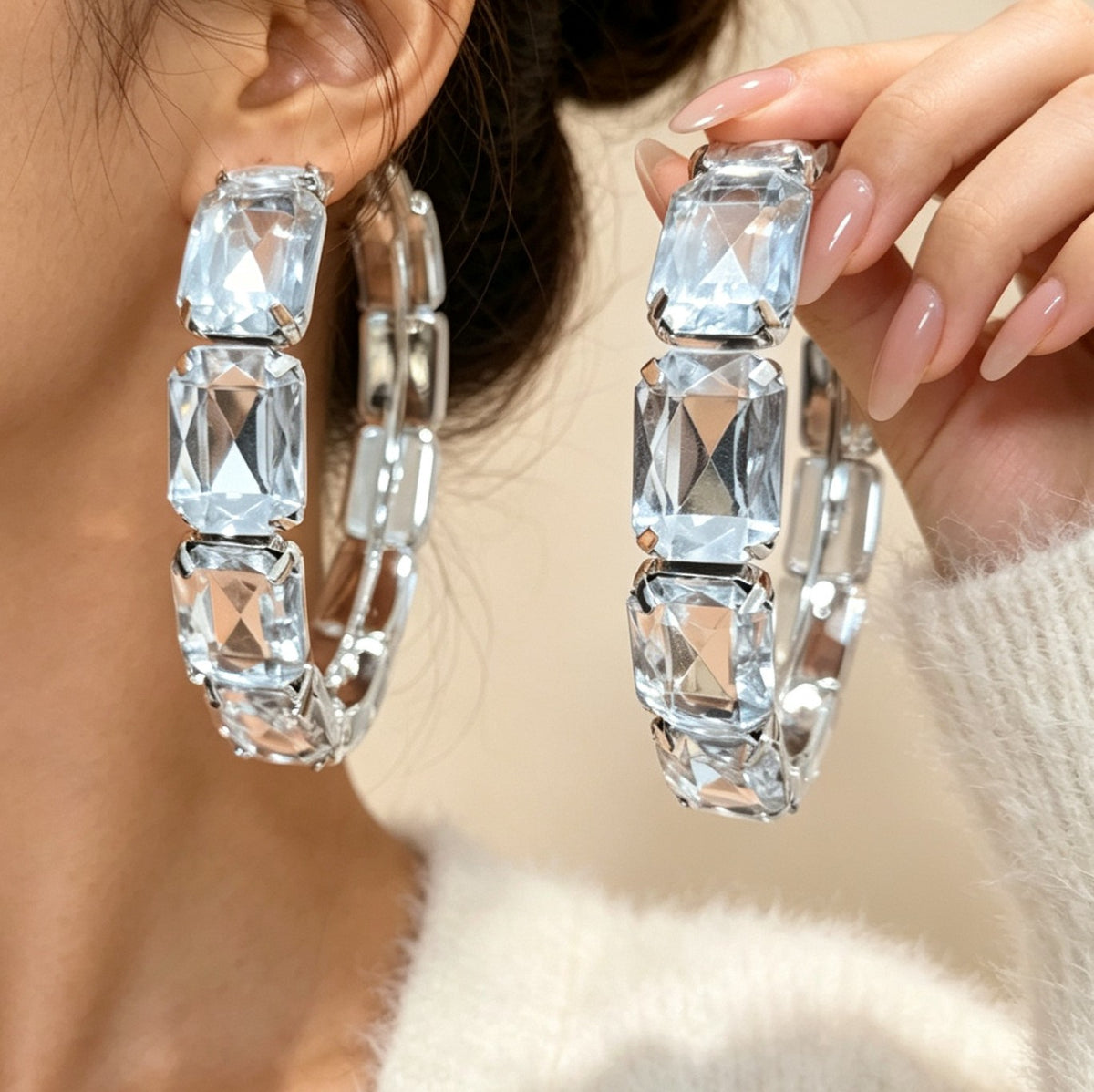 Classy Geometric Crystal Hoop Earrings