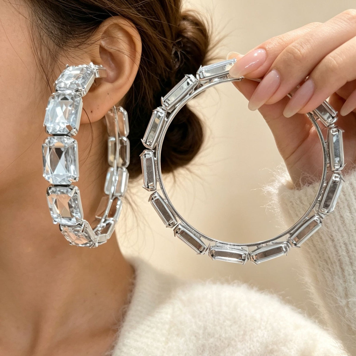 Classy Geometric Crystal Hoop Earrings
