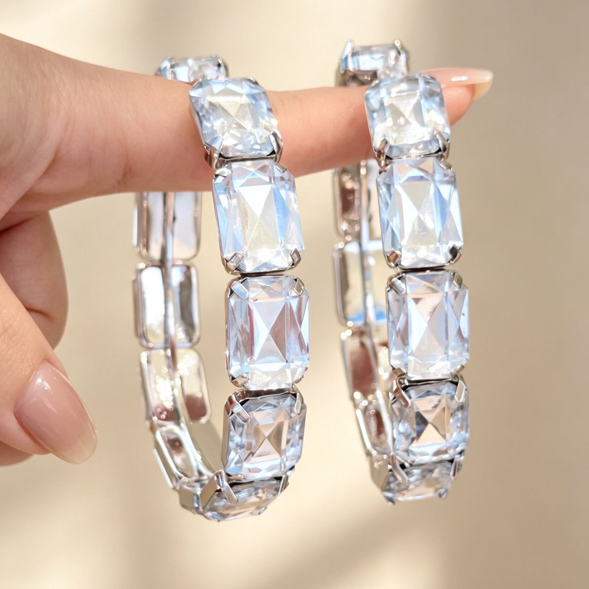 Classy Geometric Crystal Hoop Earrings