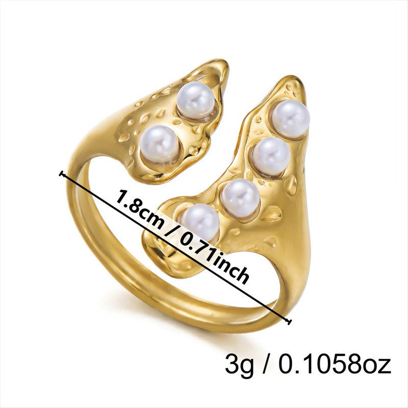 Boho Vintage Turquoise & Pearl Open Ring Set