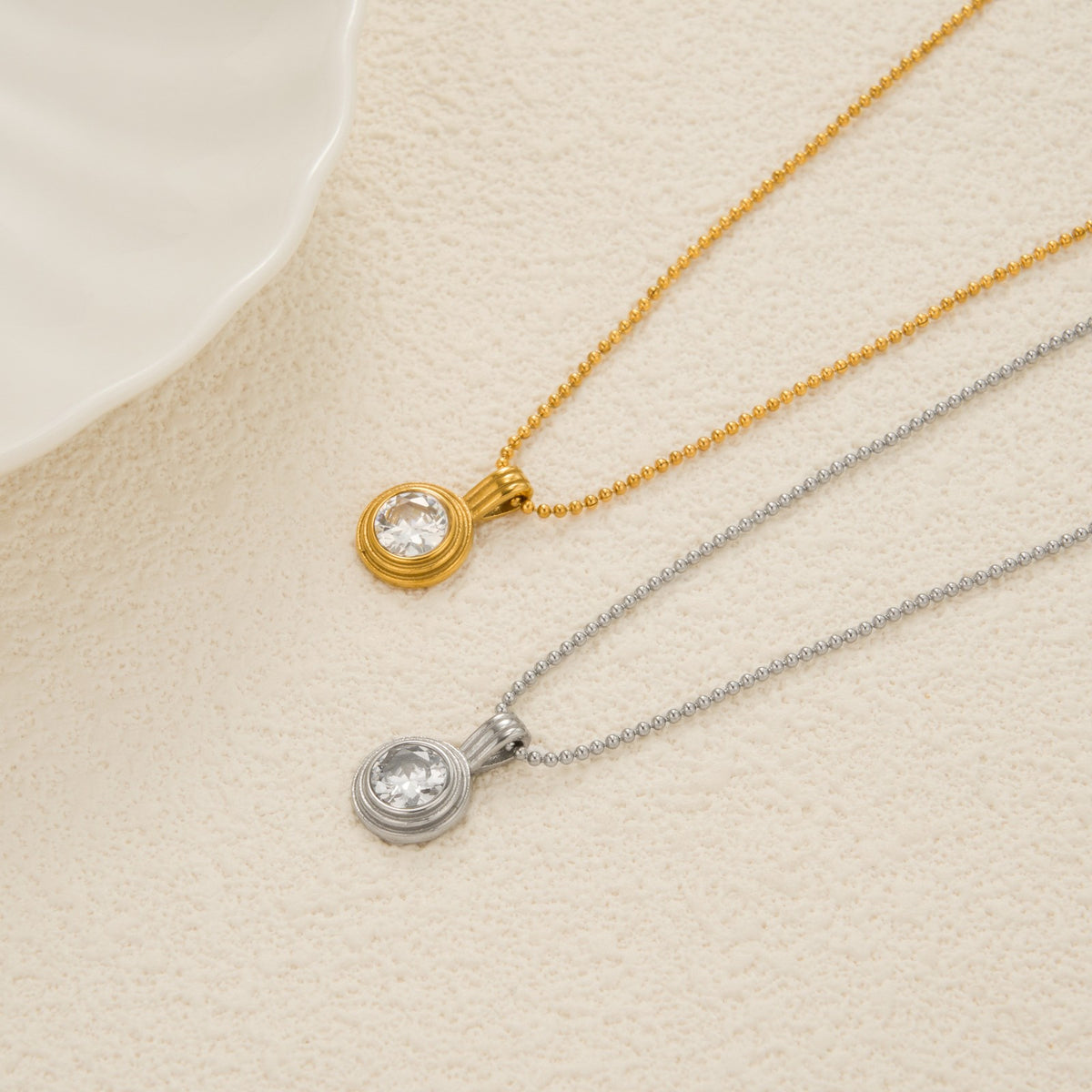 18k Dainty Layered Solitaire Bead Necklace