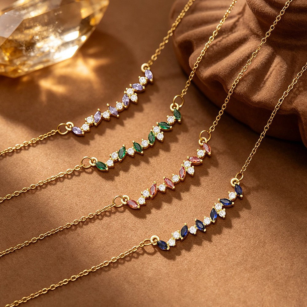 Dainty Marquise CZ Bar Necklace