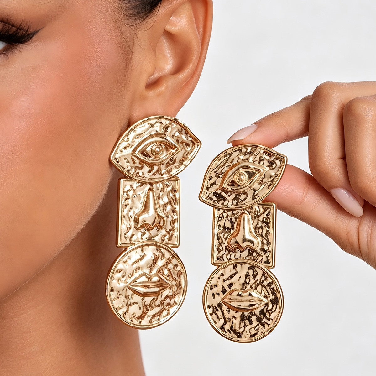 Classy Hammered Abstract Face Drop Earrings