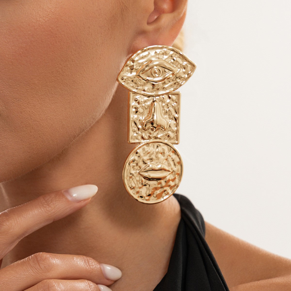 Classy Hammered Abstract Face Drop Earrings