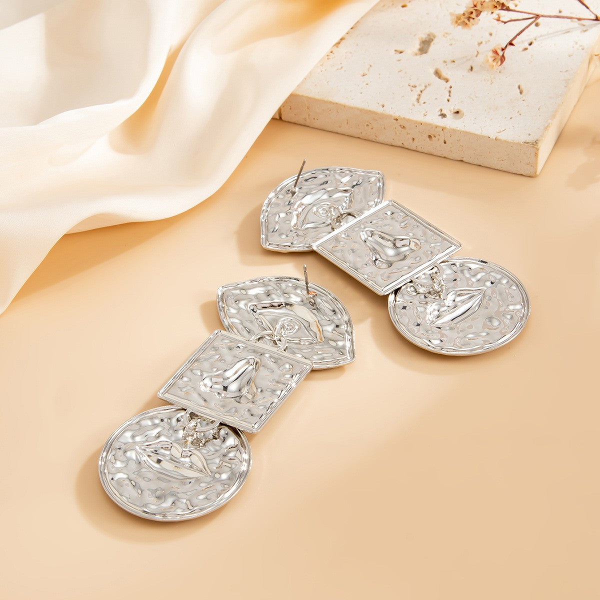 Classy Hammered Abstract Face Drop Earrings
