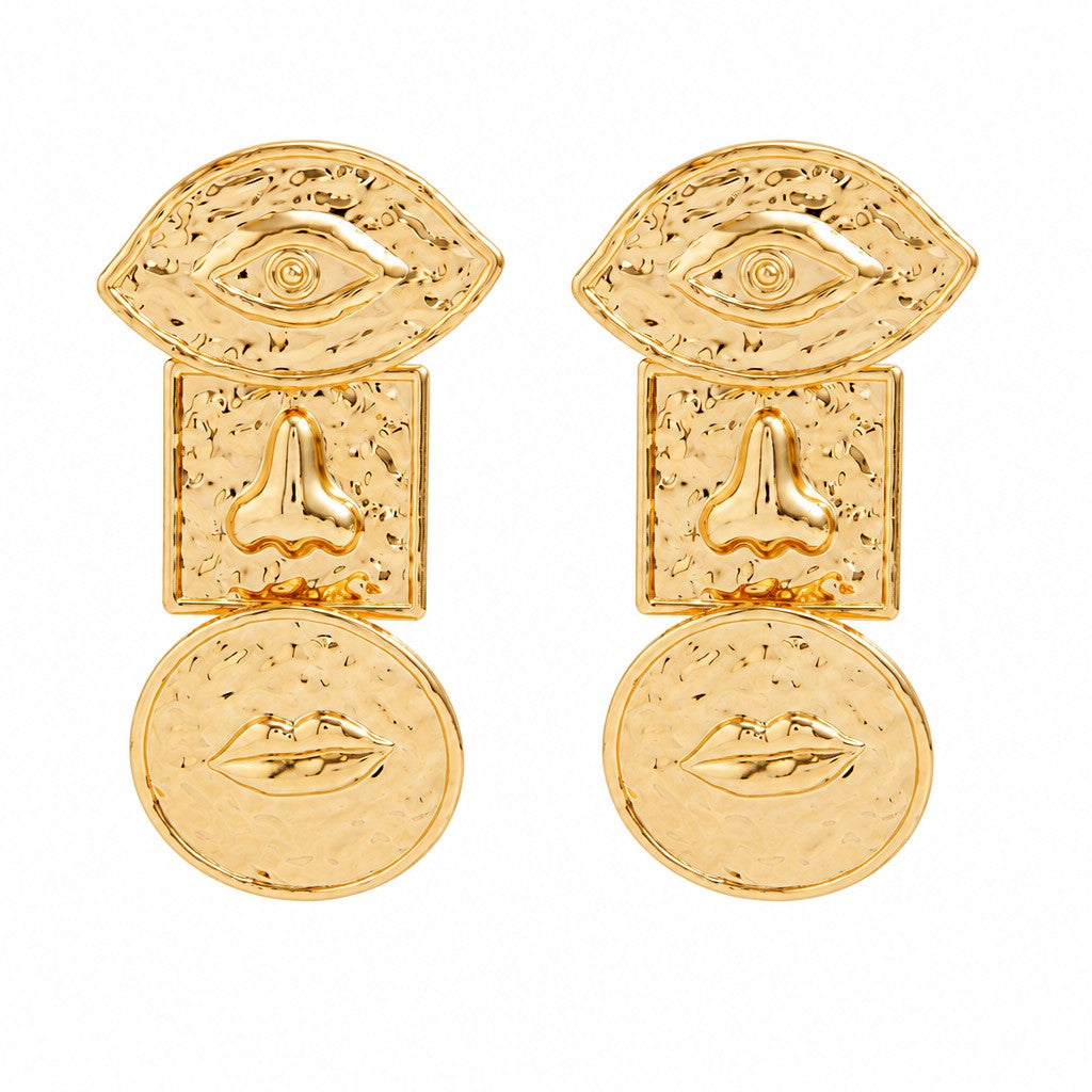 Classy Hammered Abstract Face Drop Earrings