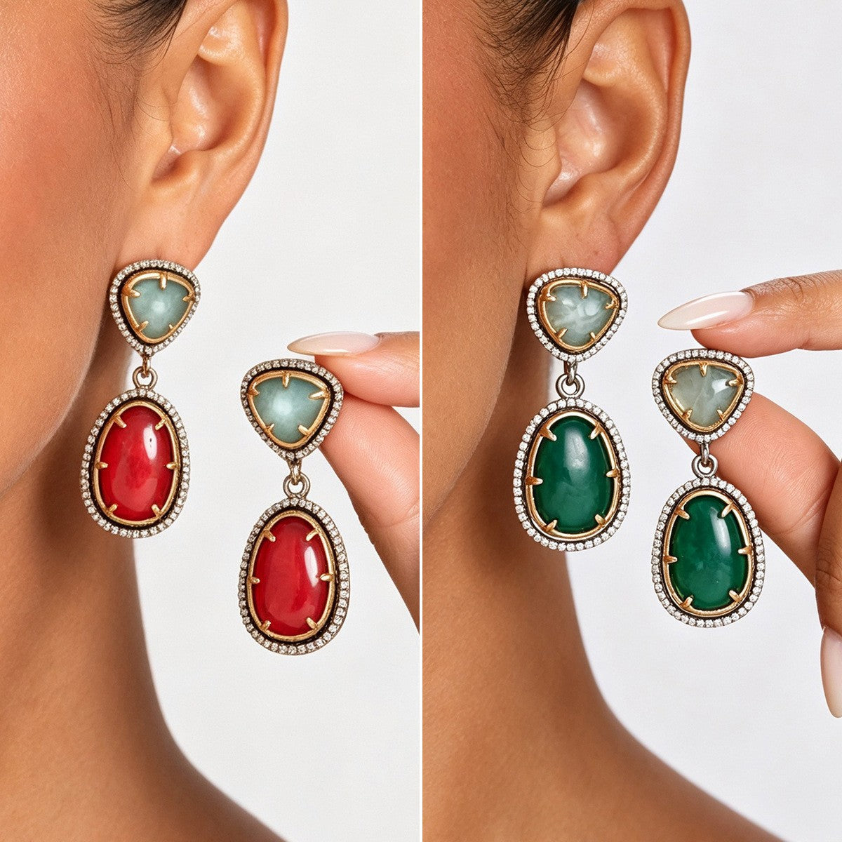 Classy Two-Tone Geometric Gemstone Drop Earrings