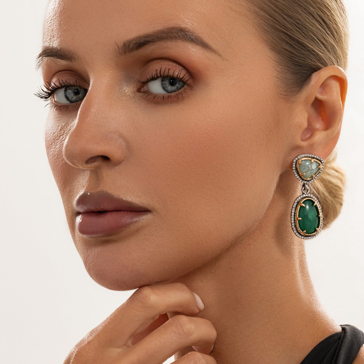 Classy Two-Tone Geometric Gemstone Drop Earrings