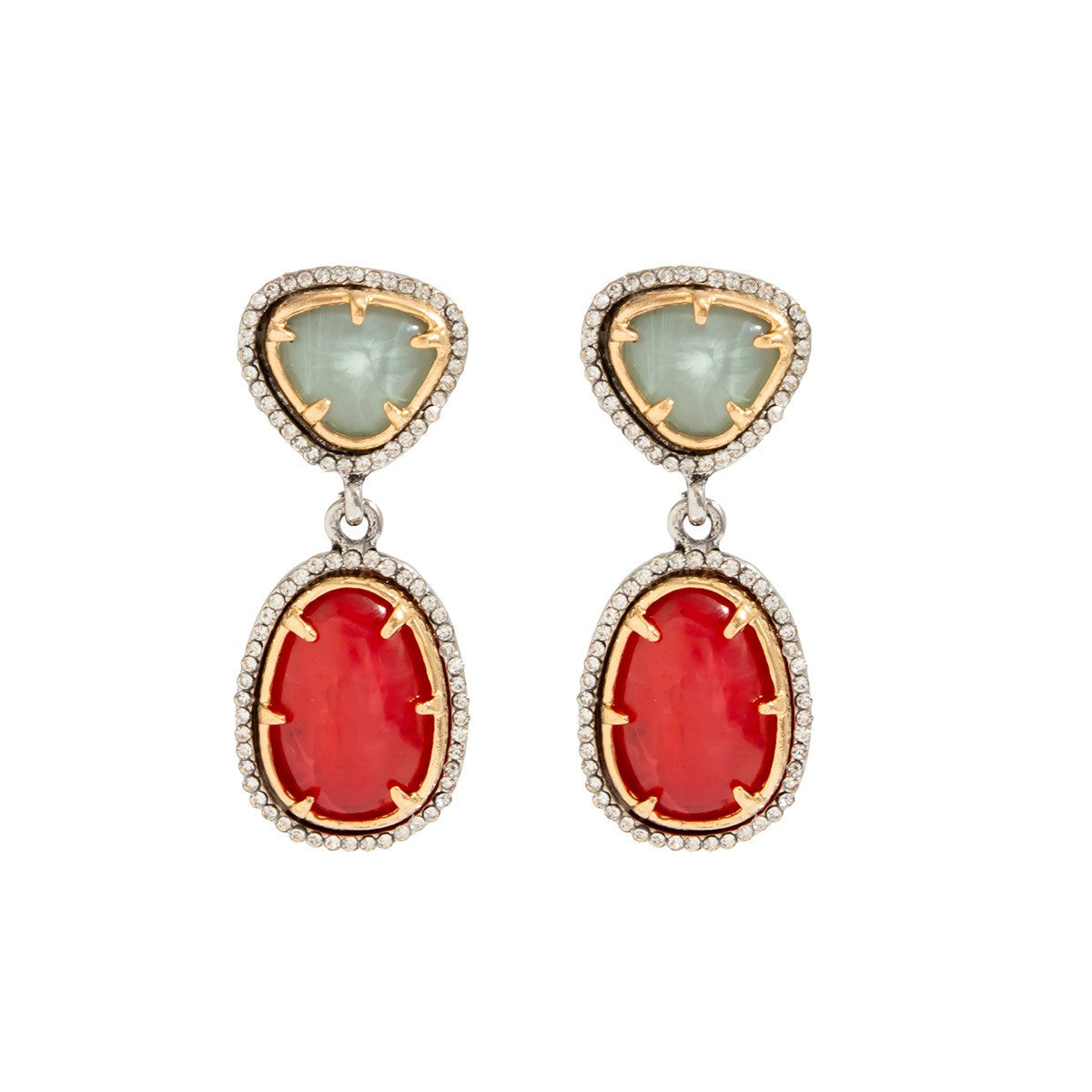 Classy Two-Tone Geometric Gemstone Drop Earrings