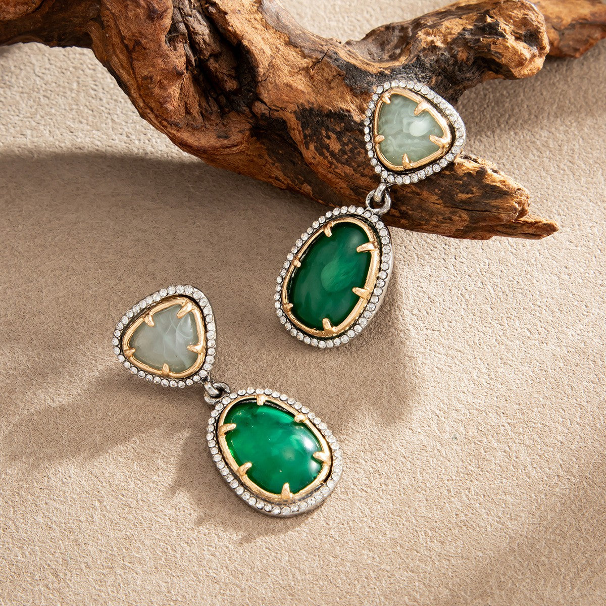 Classy Two-Tone Geometric Gemstone Drop Earrings