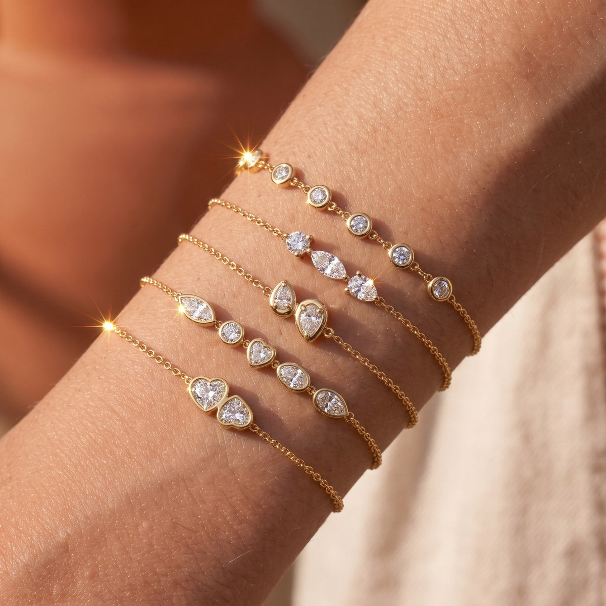 5pc Dainty Mixed Shape Zirconia Bracelet Set