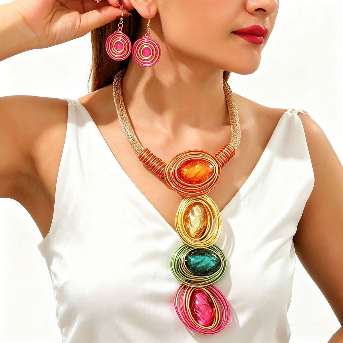 Classy Olive Resin Necklace & Earring Set