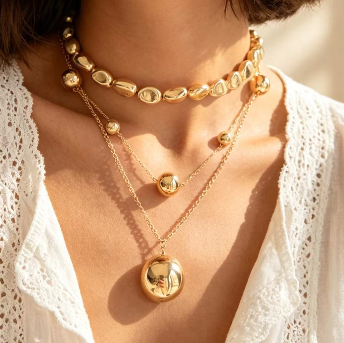 Classy Geometric Beaded Layered Necklace