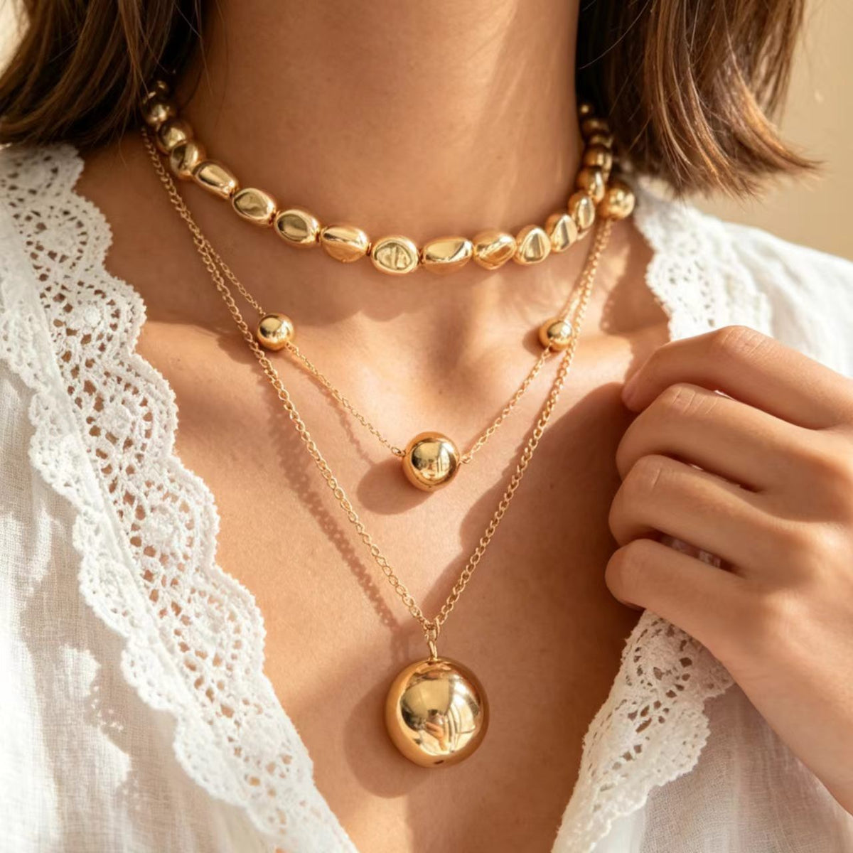 Classy Geometric Beaded Layered Necklace