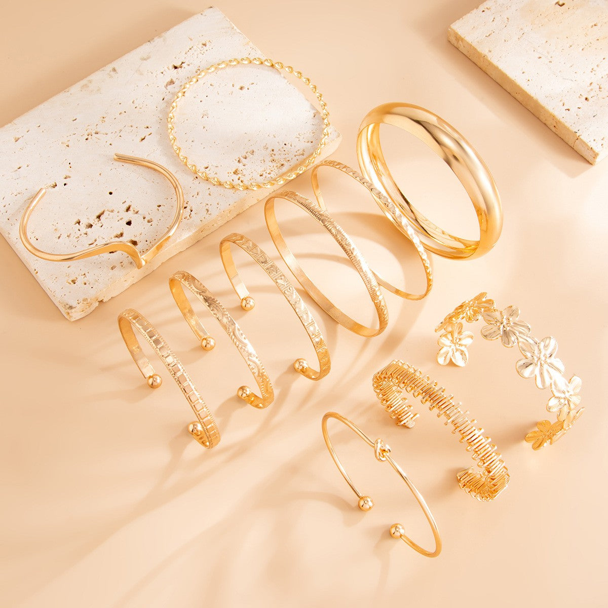 Boho Mixed Floral Stackable Bangle Set