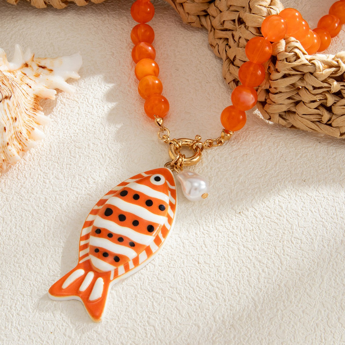 Playful Acrylic Fish Beaded Necklace