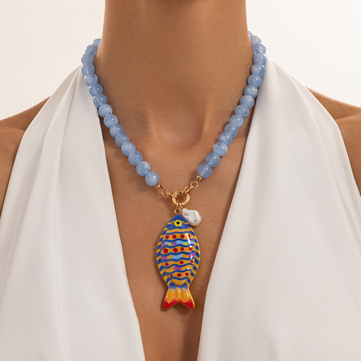 Playful Acrylic Fish Beaded Necklace