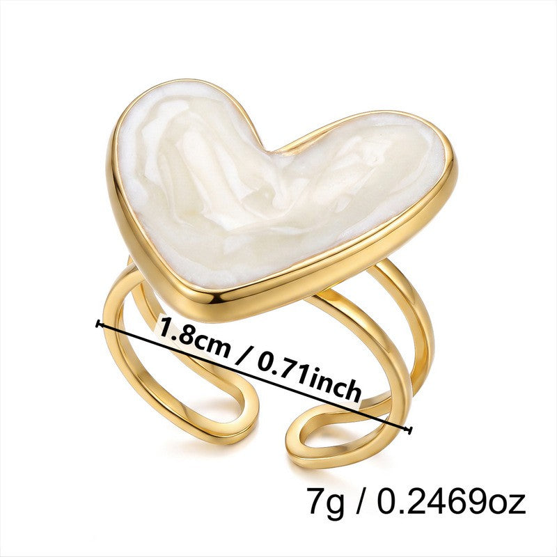 Classy White Enamel Geometric Heart Ring Set