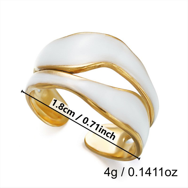 Classy White Enamel Geometric Heart Ring Set