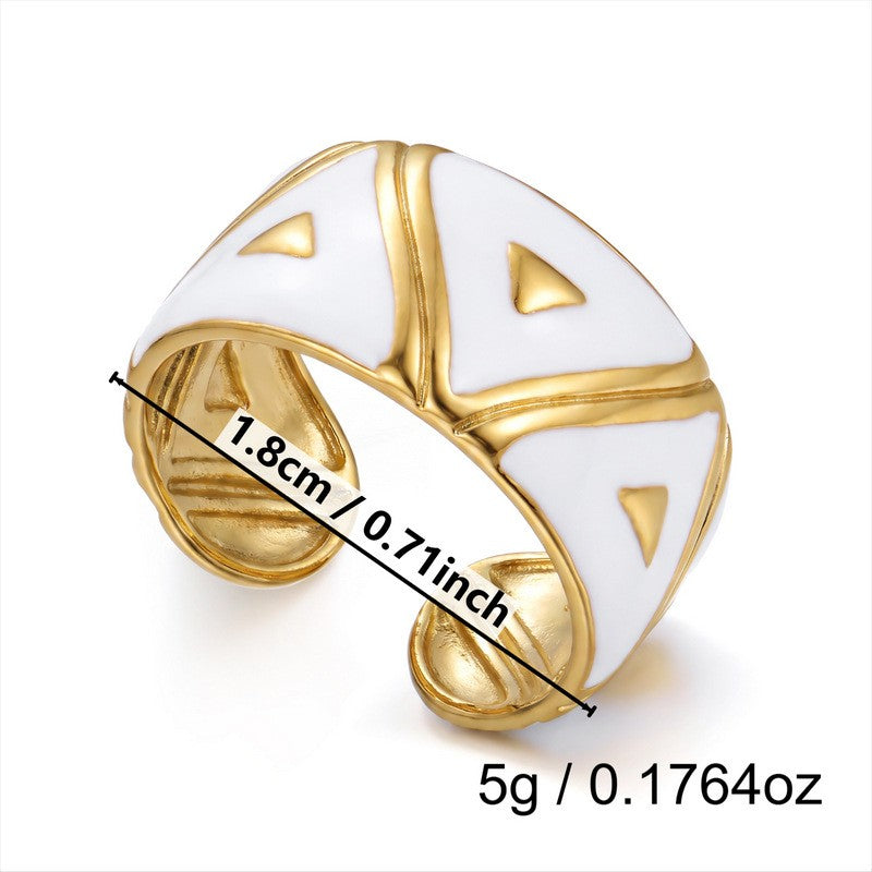 Classy White Enamel Geometric Heart Ring Set