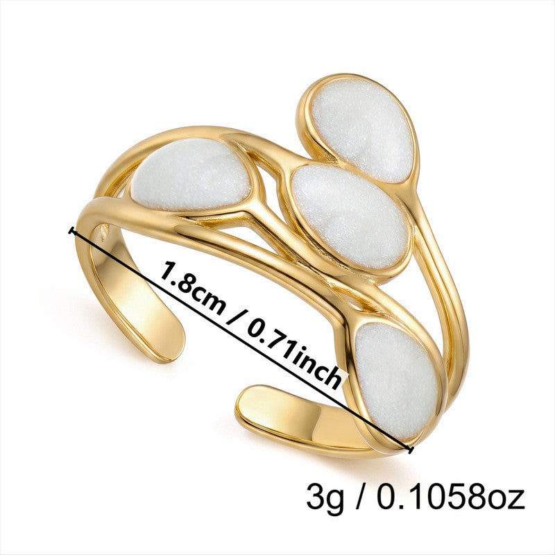 Classy White Enamel Geometric Heart Ring Set