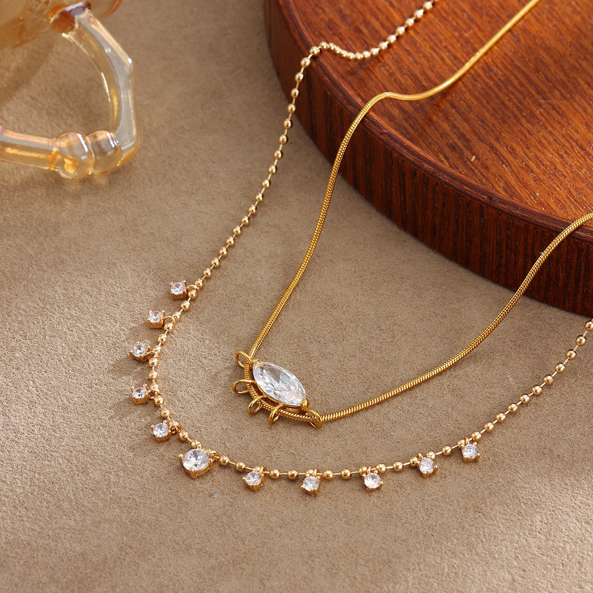 2pc Dainty Marquise Beaded Layered Necklace