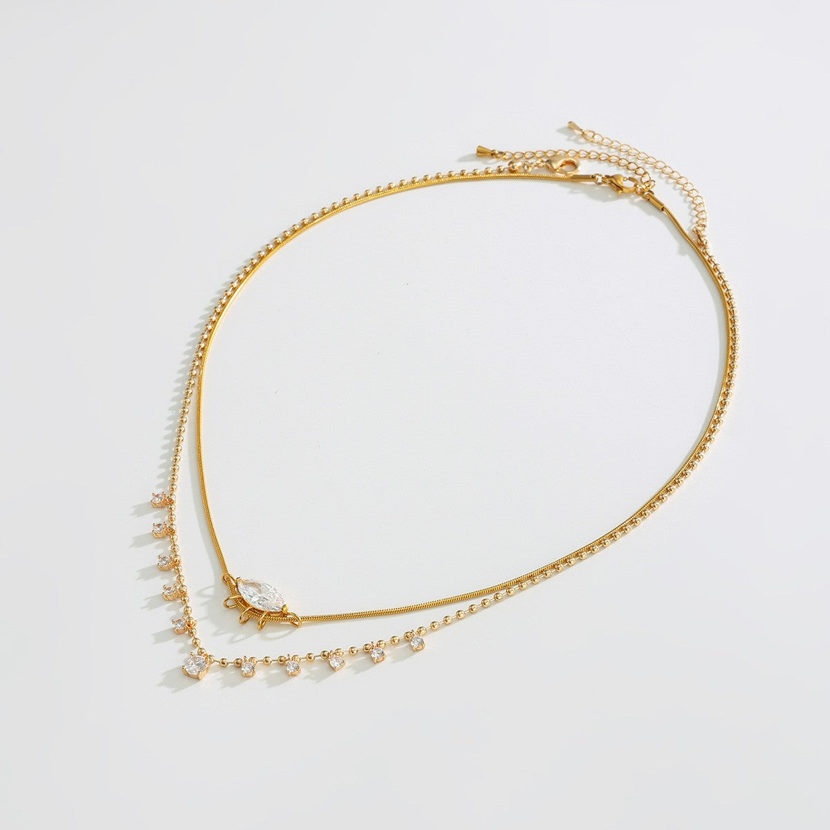 2pc Dainty Marquise Beaded Layered Necklace