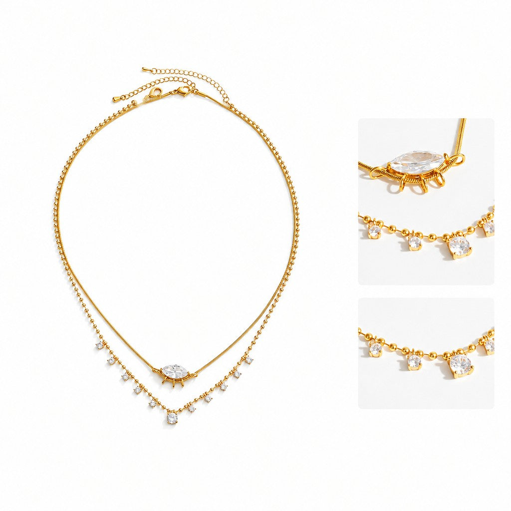 2pc Dainty Marquise Beaded Layered Necklace
