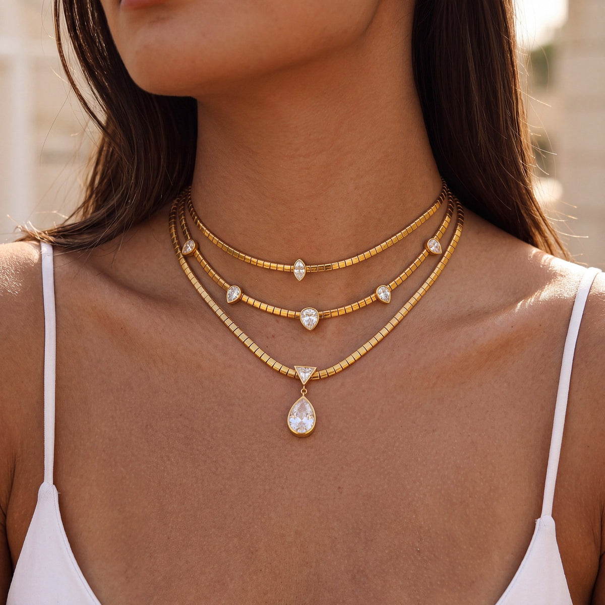 14k Dainty Layered Teardrop Choker Necklace