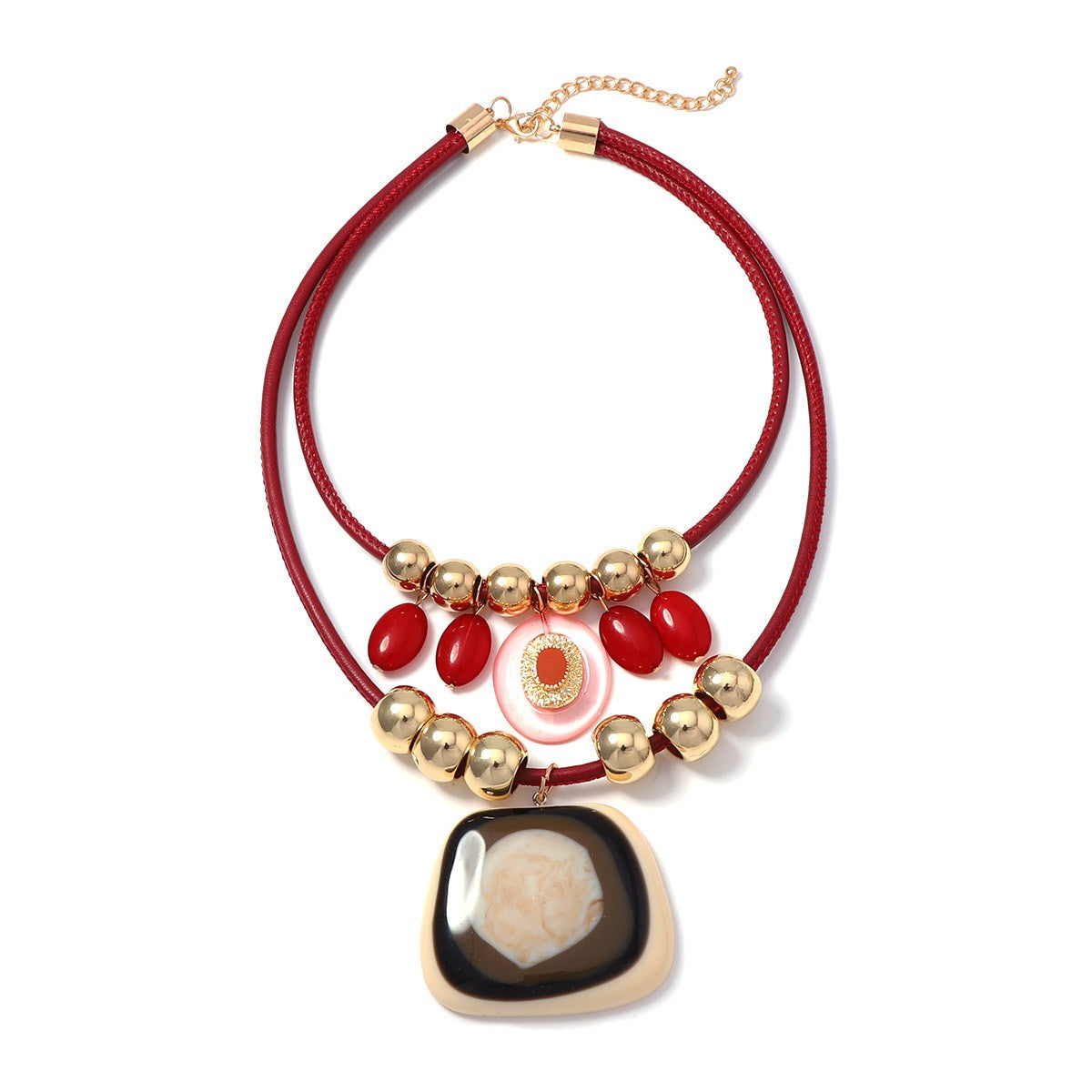 Vintage Wine Red Resin Pendant Necklace