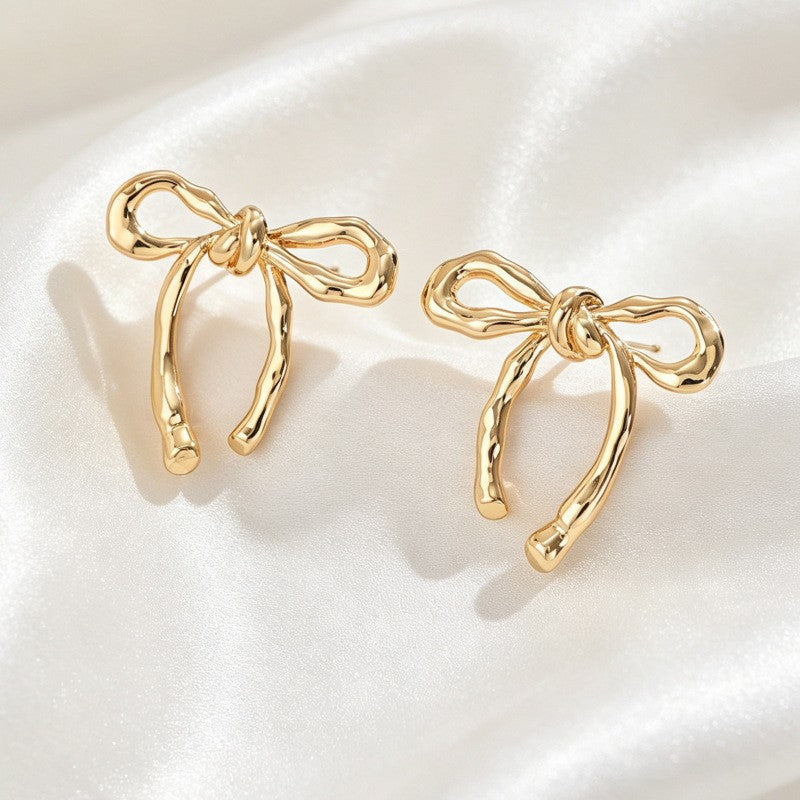 Classy Textured Bow Stud Earrings